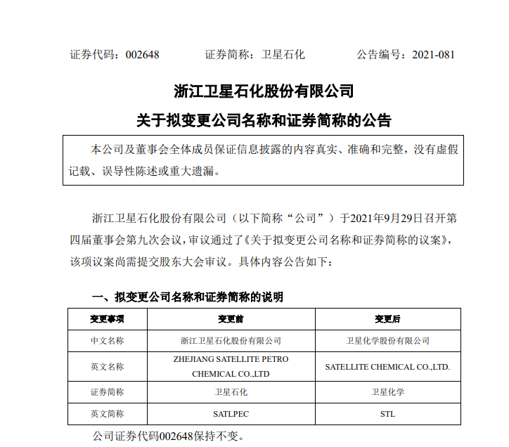 衛(wèi)星石化擬1億至2億元回購(gòu)股份