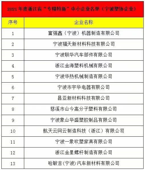 2021年度浙江省‘專精特新’中小企業(yè)名單