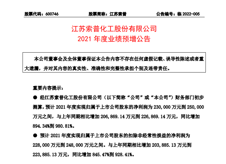 江蘇索普2021年預(yù)計(jì)凈利23億-25億