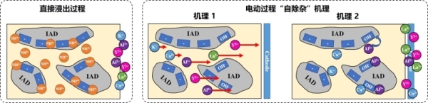 電動(dòng)發(fā)稀土開采過(guò)程的自除雜機(jī)制示意圖